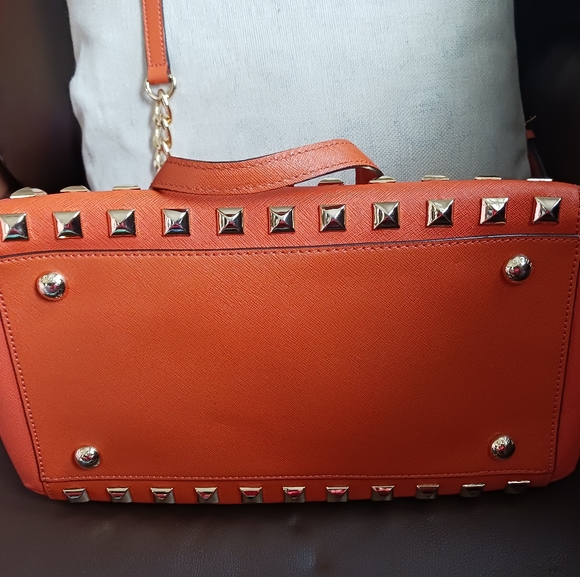 Michael Kors Medium Grayson Studded Satchel Orange - Picture 9 of 10
